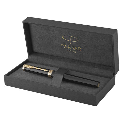 Parker Ingenuity Fountain Pen Black Lacquer and Gold Trim Fine Nib
