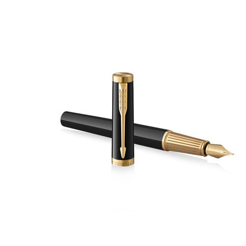 Parker Ingenuity Fountain Pen Black Lacquer and Gold Trim Fine Nib