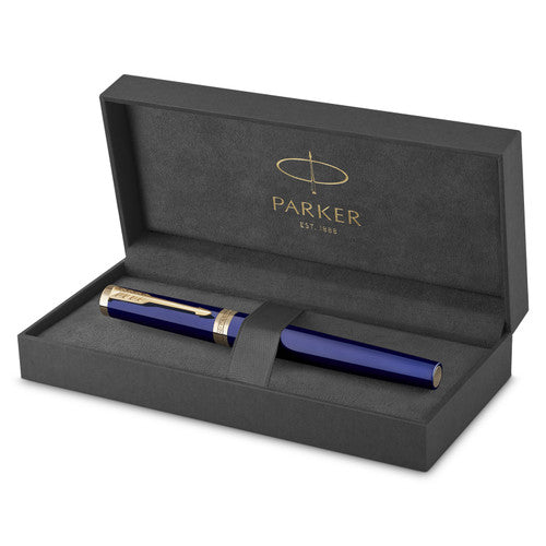 Parker Ingenuity Fountain Pen Blue Lacquer and Gold Trim Fine Nib