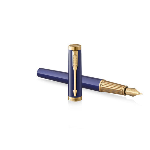 Parker Ingenuity Fountain Pen Blue Lacquer and Gold Trim Fine Nib