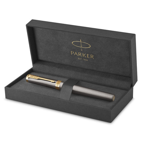 Parker Ingenuity Fountain Pen Grey Lacquer and Gold Trim Fine Nib