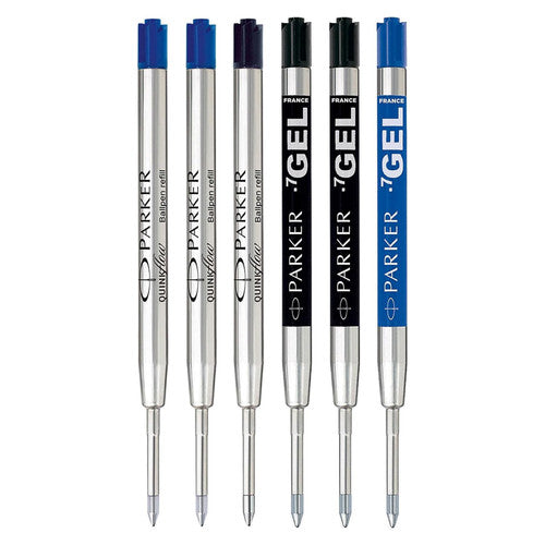 Parker Jotter Black Ballpoint and Blue Gel Refill Pack of 6