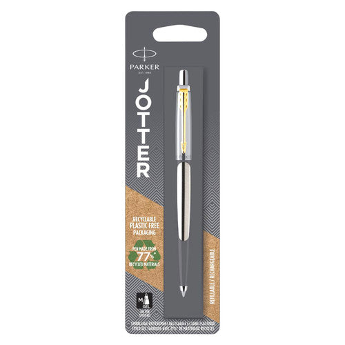 Parker Jotter Gel Pen Stainless Steel Gold Trim Medium Tip