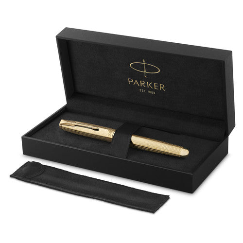 Parker Sonnet Cisele Fountain Pen Golden Gold Trim Fine Nib