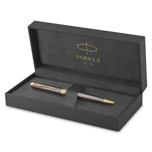 Parker Sonnet Ballpoint Pen Grey Lacquer and Gold Trim Medium Tip