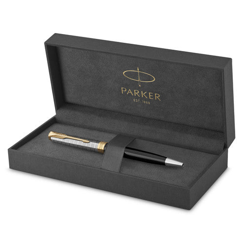 Parker Sonnet Premium Ballpoint Pen Metal Black Lacquer and Gold Trim Medium Tip