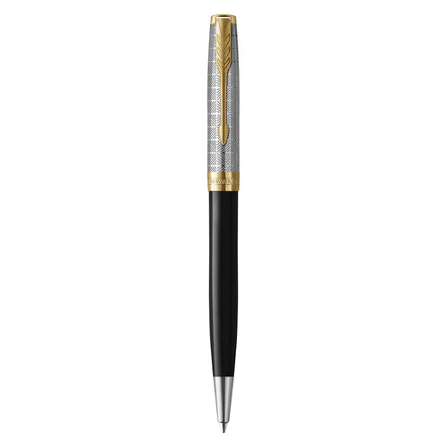Parker Sonnet Premium Ballpoint Pen Metal Black Lacquer and Gold Trim Medium Tip