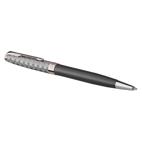 Parker Sonnet Premium Ballpoint Pen Metal Grey Lacquer and Rose Gold Trim Medium Tip
