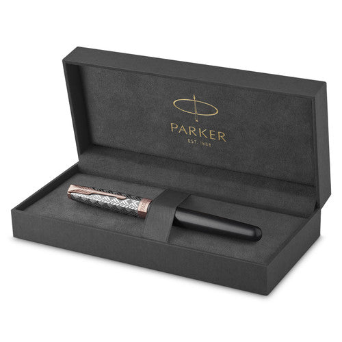Parker Sonnet Premium Fountain Pen Metal Grey Lacquer and Rose Gold Trim Fine Nib