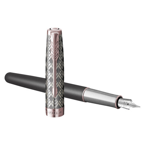 Parker Sonnet Premium Fountain Pen Metal Grey Lacquer and Rose Gold Trim Fine Nib