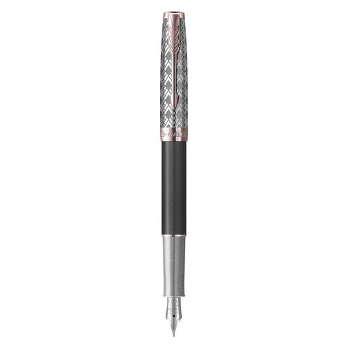 Parker Sonnet Premium Fountain Pen Metal Grey Lacquer and Rose Gold Trim Fine Nib