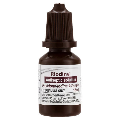 PERRIGO RIODINE 10% POVIDONE IODINE SOLUTION DROPPER BOTTLE 15ML (PACK OF 12)