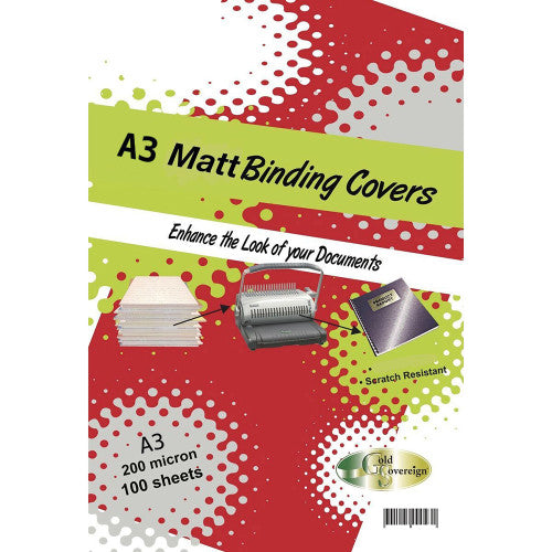 PHE 200 Micron A3 Binding Cover Matt Frosted Pack of 100 Gold Sovereign