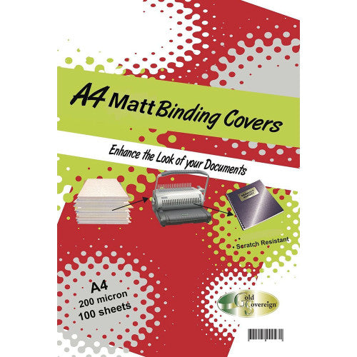 PHE 200 Micron A4 Binding Cover Matt Frosted Pack of 100 Gold Sovereign