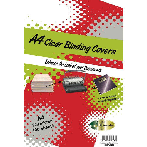 PHE 200 Micron A4 Binding Cover Transparent Pack of 100 Gold Sovereign