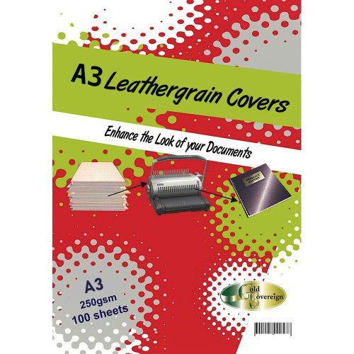 PHE 250gsm A3 Leathergrain Binding Cover Black Pack of 100 Gold Sovereign
