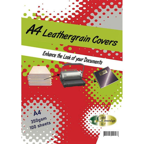 PHE 350gsm A4 Leathergrain Binding Cover Black Pack of 100 Gold Sovereign