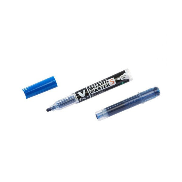 V Board Master S marker with cap off beside its refill cartridge (blue shown)
