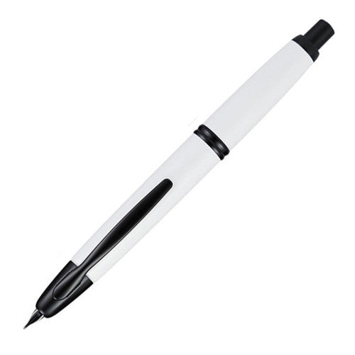 Pilot Capless Black Accent Fountain Pen Gloss White Barrel Medium Nib