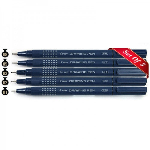 Pilot Drawing Pen Assorted Nibs Black Wallet of 5