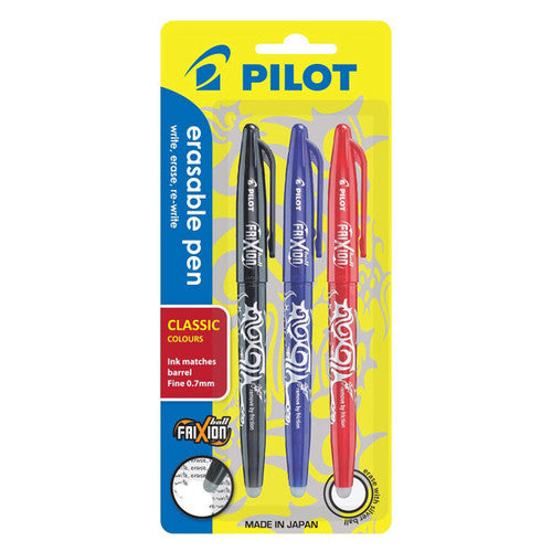 Pilot FriXion Ball Erasable Rollerball Gel Pen Fine Classic Colours Pack 3 Box of 6
