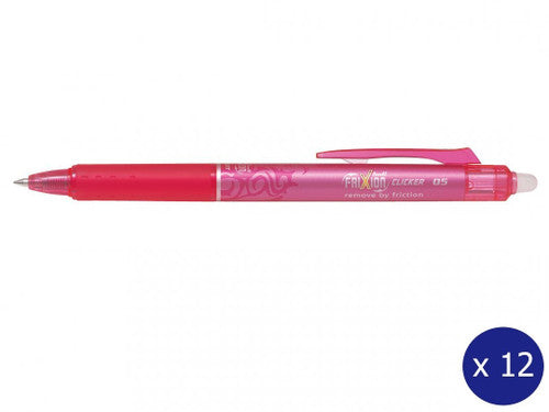 Pilot FriXion Clicker Erasable Retractable Gel Pen Extra Fine Pink Box of 12