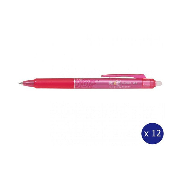 Pilot FriXion Clicker Erasable Retractable Gel Pen Extra Fine Pink Box of 12