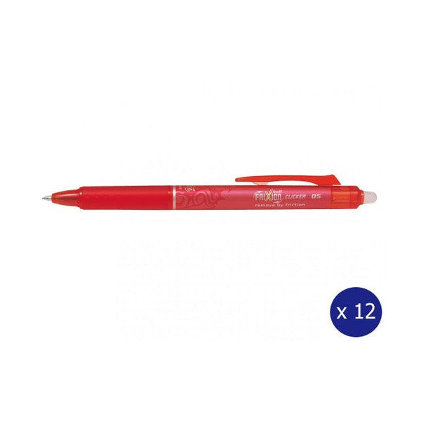 Pilot FriXion Clicker Erasable Retractable Gel Pen Extra Fine Red Box of 12