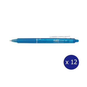 Pilot FriXion Clicker Erasable Retractable Gel Pen Fine Light Blue Box of 12