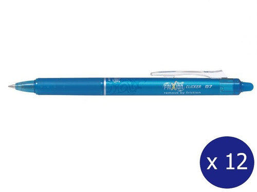 Pilot FriXion Clicker Erasable Retractable Gel Pen Fine Light Blue Box of 12