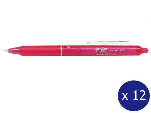Pilot FriXion Clicker Erasable Retractable Gel Pen Fine Pink Box of 12