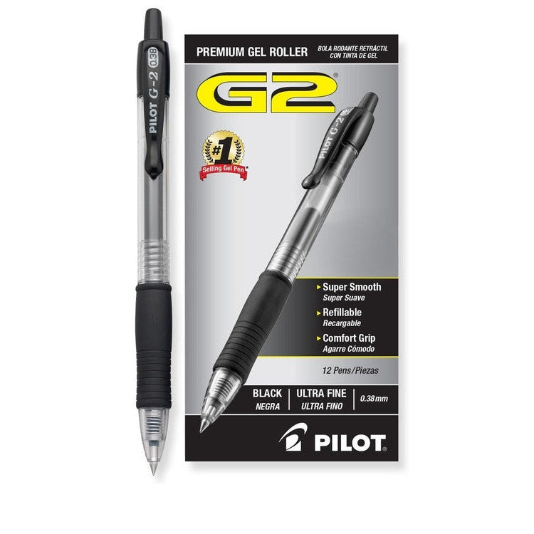 Pilot G-2 Retractable Gel Pen 0.38mm Black Box of 12