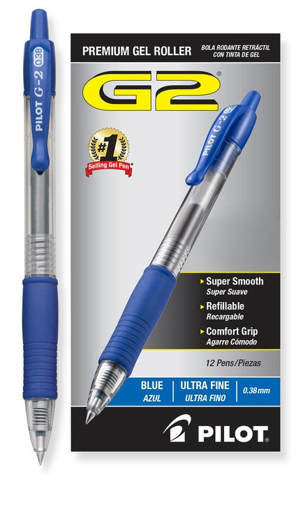 Pilot G-2 Retractable Gel Pen 0.38mm Blue Box of 12