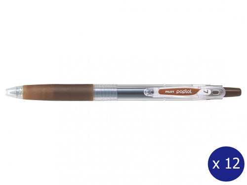Pilot Poplol Retractable Gel Pen 0.7mm Coffee Brown Box of 12