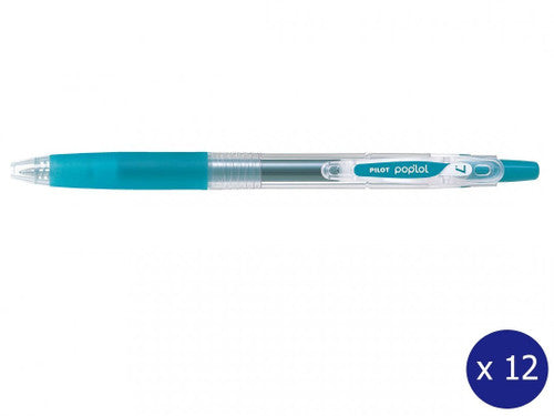Pilot Poplol Retractable Gel Pen 0.7mm Turquoise Green Box of 12