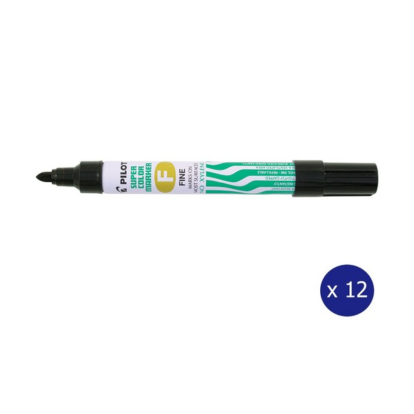 Pilot Super Colour Permanent Marker Bullet Fine Black Box of 12