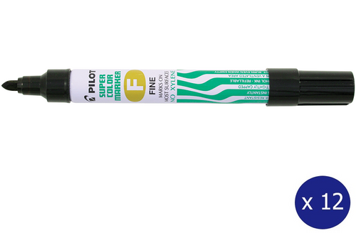 Pilot Super Colour Permanent Marker Bullet Fine Black Box of 12
