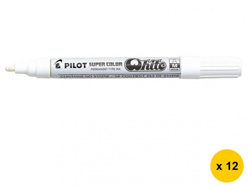 Pilot Super Colour Permanent Marker Bullet Medium White Box of 12
