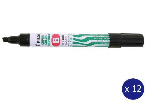 Pilot Super Colour Permanent Marker Chisel Broad Black Box of 12