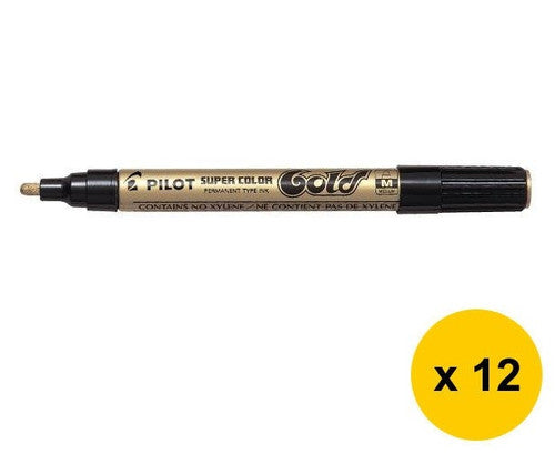Pilot Super Colour Permanent Metallic Marker Bullet Medium Gold Box of 12