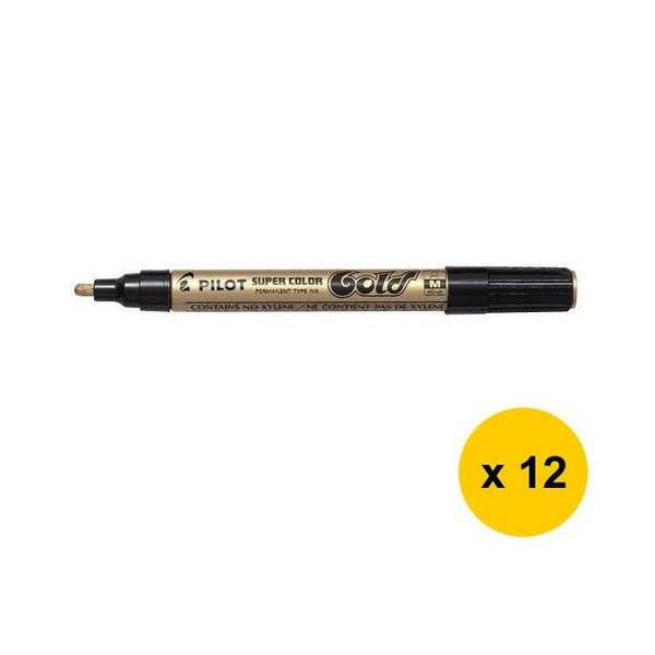 Pilot Super Colour Permanent Metallic Marker Bullet Medium Gold Box of 12