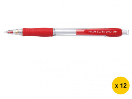 Pilot Super Grip Mechanical Pencil 0.5mm Lead Neon Red Barrel Box of 12