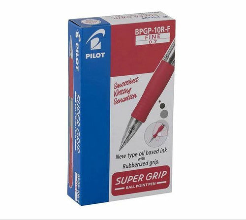 Pilot Super Grip Retractable Ballpoint Pen Fine Red Box of 12