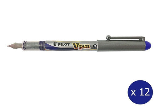 Pilot Vpen Disposable Fountain Pen Blue Medium Nib Box of 12