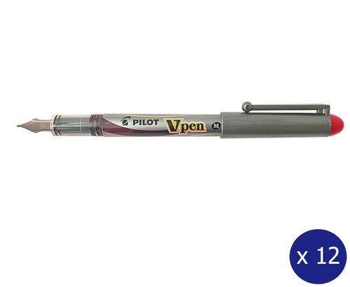 Pilot Vpen Disposable Fountain Pen Red Medium Nib Box of 12