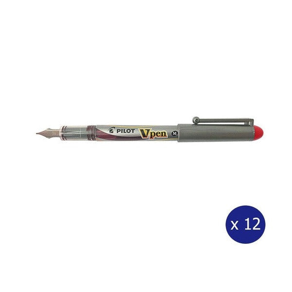 Pilot Vpen Disposable Fountain Pen Red Medium Nib Box of 12