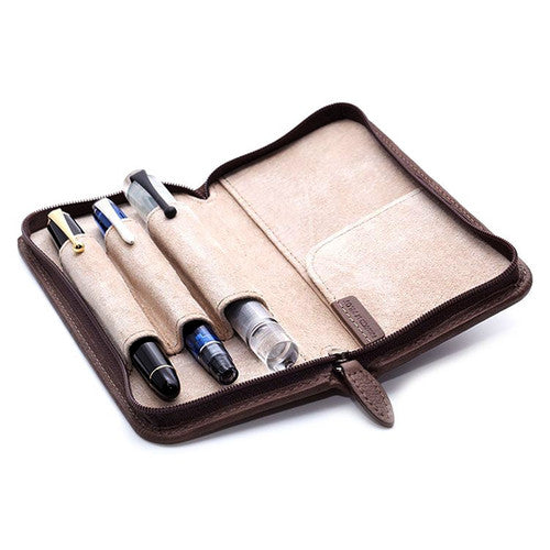 Pilot Pensemble 3 Pen Leather Case Dark Brown