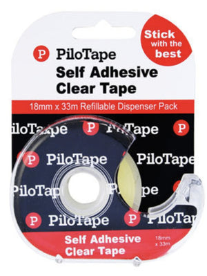 PiloTape Clear Tape with Dispenser 18mm x 33m Pack of 12