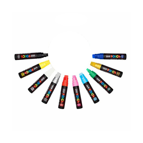 POSCA PC-17K extra broad paint marker bundle in assorted colours arranged in a circle.