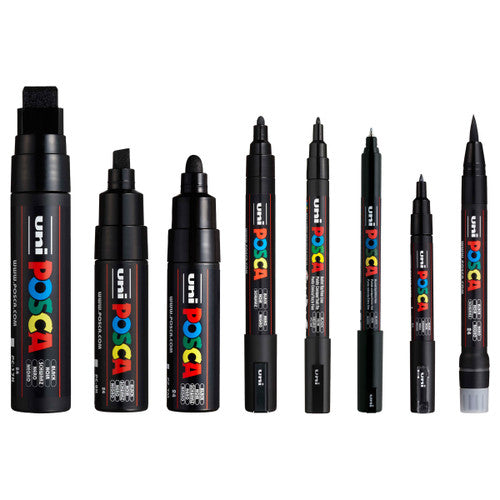 Posca Paint Marker Pen Assorted Tip Sizes Black Wallet of 8